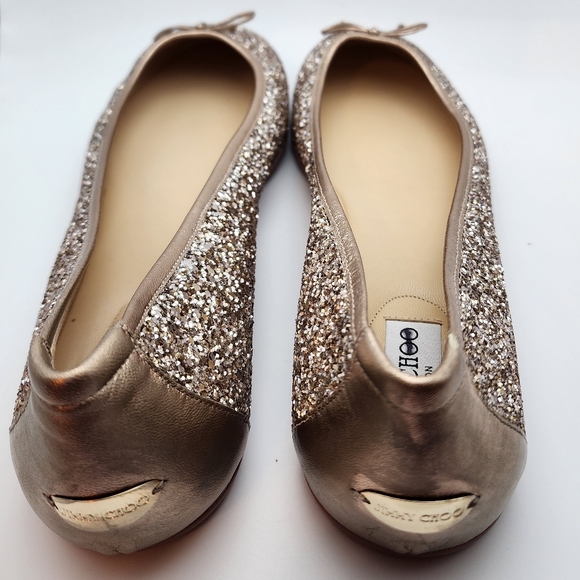 Jimmy Choo gold coarse glitter ballerina flats size 43 (fits US size 11) - Picture 4 of 4